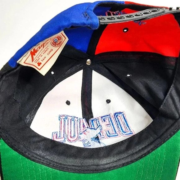 Vintage Magic by Bee Depaul Blue Demons Panel Snapback Hat 90s Blue Red Black - Picture 6 of 7